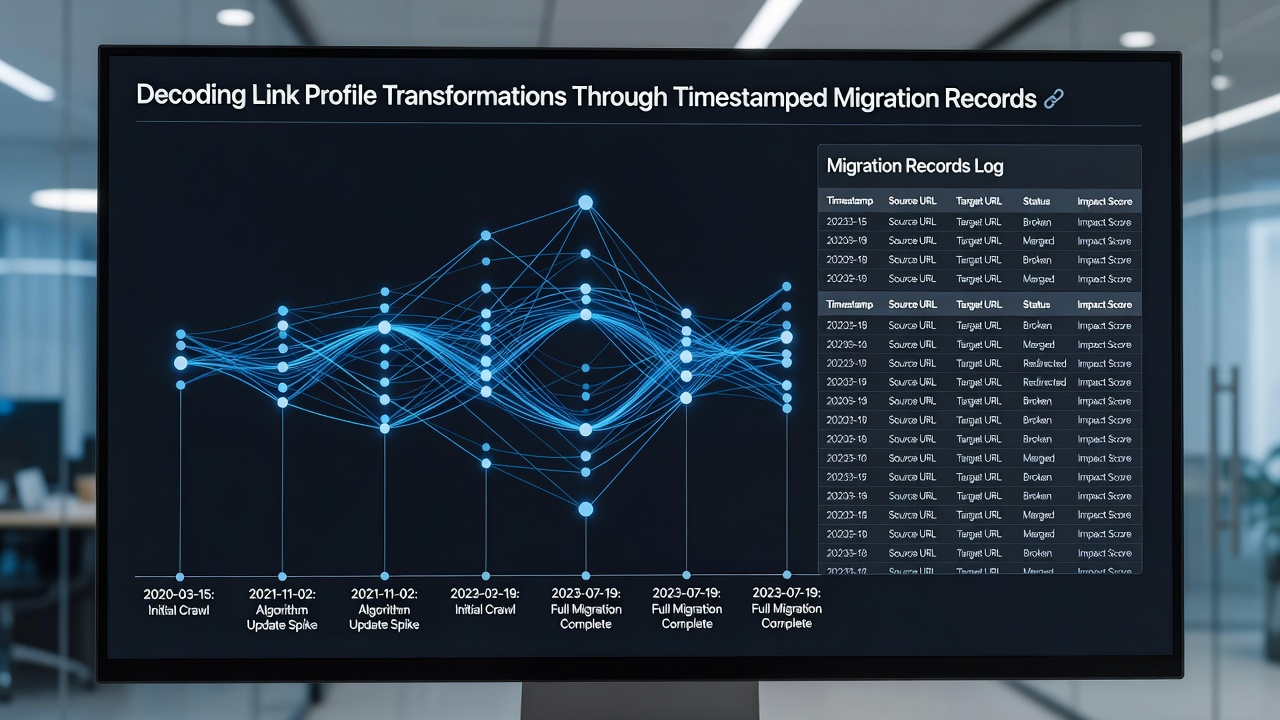Graph illustrating anchor text distribution changes captured through timestamped records after a major site migration